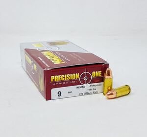 Precision One 9mm Luger 124 Grain Full Metal Jacket (FMJ) - 50 Rounds