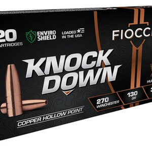 Fiocchi 270 Winchester Ammunition Knock Down Enviro Shield FI270CHA 130 Grain Solid Copper Hollow Point 20 Rounds