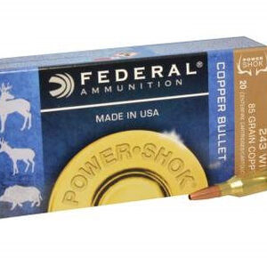Federal 243 Win Ammunition Power-Shok Lead Free 24385LFA 85 Grain Copper Hollow Point 20 Rounds