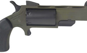 North American Arms NAA-TGH-MB Green Huntsman Mini Revolver .22WMR 5 Rounds 2" SAO OD Green/Black/Rubber Grips W/ Black Leather Holster