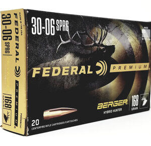 Federal 30-06 Ammunition P3006BCH1 168 Grain Berger Hybrid Hunter 20 Rounds