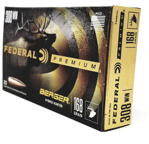 Federal 308 Win Ammunition P308BCH1 168 Grain Berger Hybrid Hunter 20 Rounds