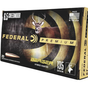 Federal 6.5 Creedmoor Ammunition P65CRDBCH1 135 Grain Berger Hybrid Hunter 20 Rounds
