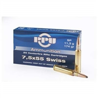 Prvi PPU 7.5x55mm Swiss Schmidt-Rubin Ammunition PP7SS 174 Grain Soft Point 20 Rounds
