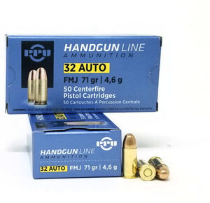 Prvi PPU 32 ACP Ammunition PPH32AF 71 Grain Full Metal Jacket 50 Rounds