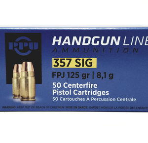 Prvi PPU 357 Sig Ammunition Handgun PPH357S 125 Grain Flat Point Jacketed 50 Rounds