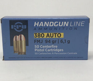Prvi PPU 380 Auto Ammunition PPH380AF 94 Grain Full Metal Jacket 50 Rounds