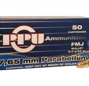 Prvi PPU 30 Luger Ammunition PPH765P (7.65mm Parabellum) 93 Grain Full Metal Jacket 50 Rounds