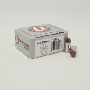 Underwood 9x18mm Makarov Ammunition UW721 115 Grain Hard Cast Coated Flat Nose 20 Rounds