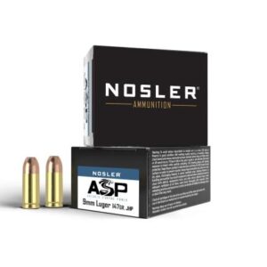 Nosler ASP Suppressor Ready Handgun Ammunition 9mm Luger 147gr JHP 950 fps 20/ct