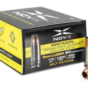 NovX Pentagon Handgun Ammunition 9mm Luger 115gr CHP 1300 fps 20/ct
