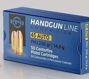 PPU Handgun Ammunition .45 ACP  230 gr FMJ  836 fps 50/ct