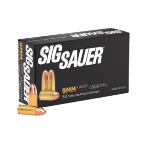 Sig Elite Performance Handgun Ammunition 9mm Luger 115 gr FMJ 1185 fps 50/ct