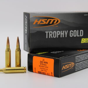 HSM AMMUNITION 243 WIN 87GR BERGER HNT VLD 20RD BOX 25 BOXES PER CASE