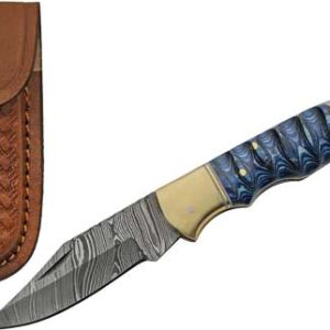 SZCO RITE EDGE 3" BLUE GROOVED - WOOD DAMASCUS LOCKBACK W/SHTH