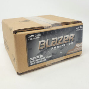 CCI 9mm Ammunition Blazer Brass CCI5200BK500 115 Grain Full Metal Jacket Bulk Pack 500 Rounds
